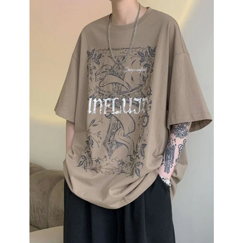 Футболка с короткими рукавами из чистого хлопка принтом в американском стиле