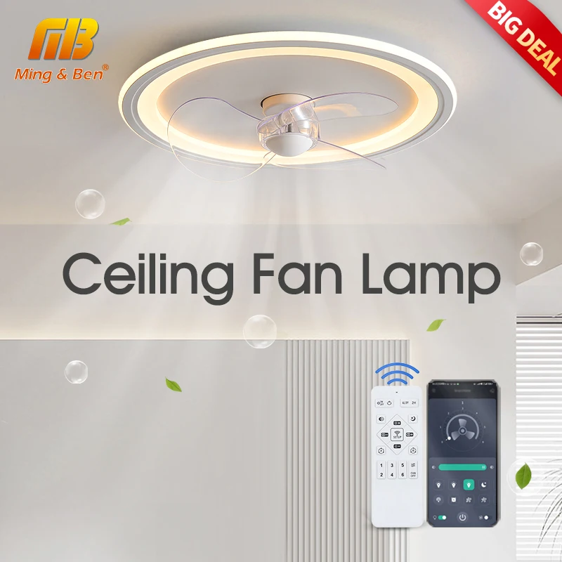 

MINGBEN Modern Smart Ceiling Fan Lamp with Remote Control and APP 220V with Light and Silent for Living room Bedroom