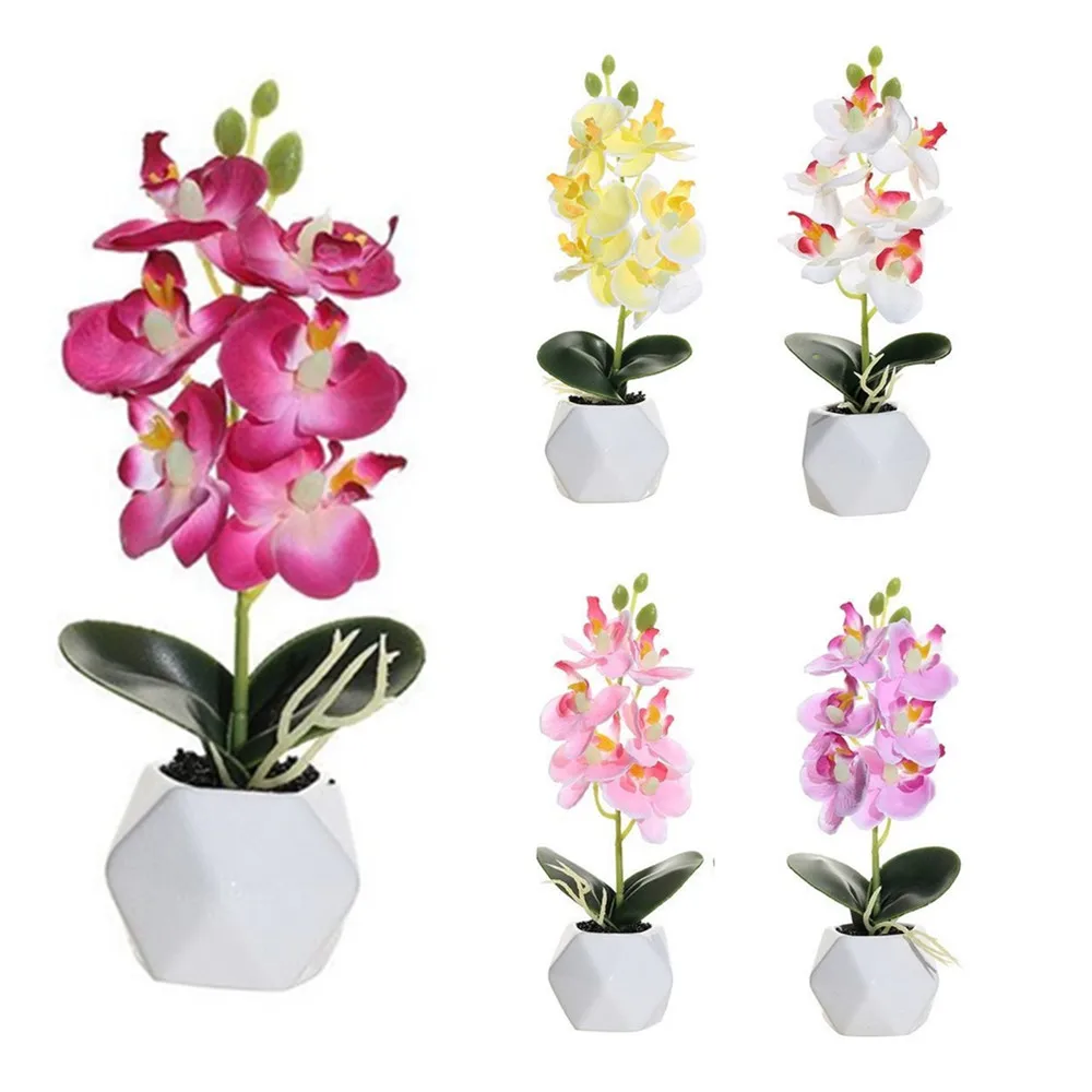 

Orchid Flower Arrangment (1 Set With Vase) Silk Petal Small Butterfly Flower 20CM Office Table Decoration Centerpiece- INDIGO