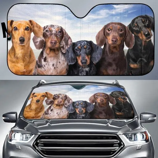 

Funny Dachshund Team Blue Sky Pattern Car Sunshade Car Windshield For UV Sun Protection Car Front Window Sunshade
