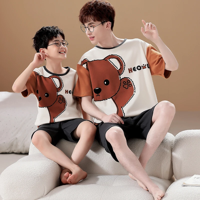 Parent-Child Pajamas Summer Adult Children Sleepwear Cartoon Koala Kawaii Women Men Anime Pyjamas Korean Cotton Nightgown
