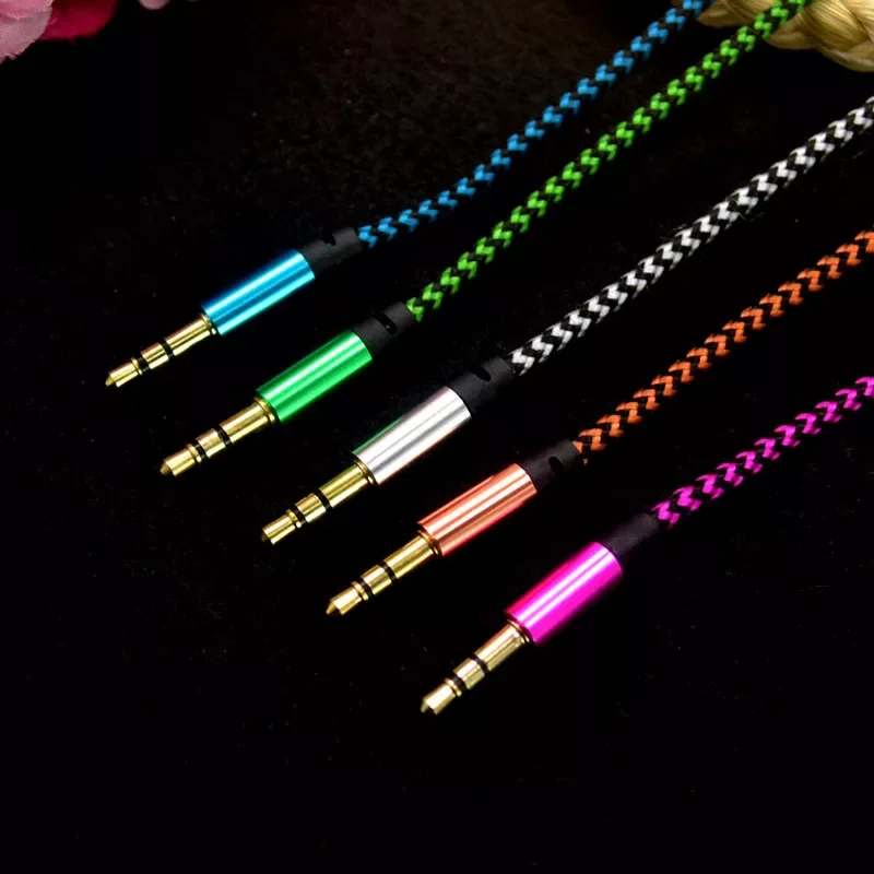 

2022 Trend for iphone speaker Aux Cord 1m Nylon Jack Audio Cable 3.5 mm to 3.5mm Aux Cable Male to Male Cloth Audio Aux Cable Go