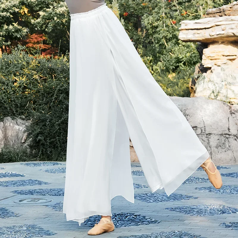 Классические танцевальные брюки для взрослых свободные двухслойные с разрезом и