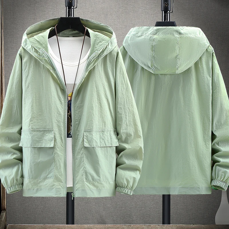 

New hooded sun protection clothing women solid color wild thin coat Anti-UV breathable outdoor summer tops coat size 7XL 6XL 5XL