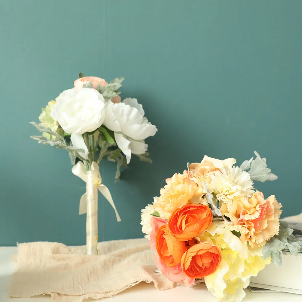 

Bridal Bouquet Artificial Roses Flowers Peony Carnation Wedding Bouquet For Bridesmaids Bride Wedding Flowers Marriage Accessori