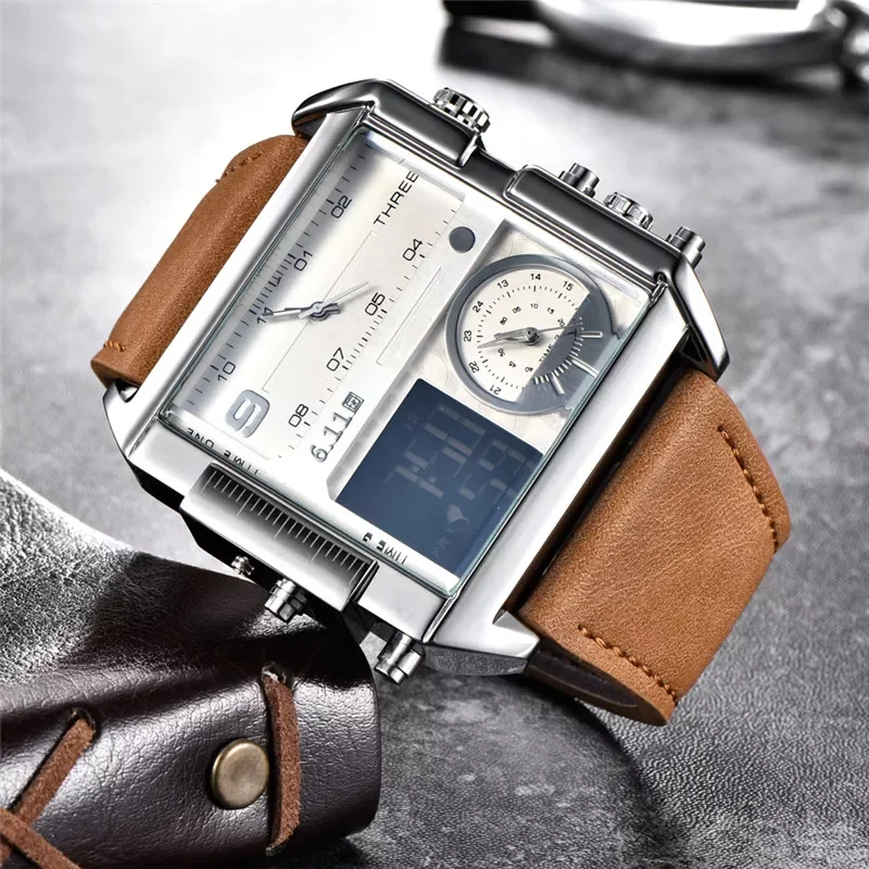 Часы наручные мужские с двумя циферблатами дизайнерские спортивные брендовые