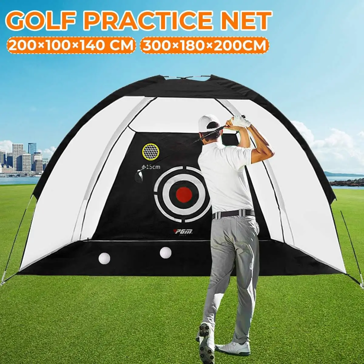 

2m/3m Indoor Golf Training Net Foldable Hitting Target Tent Cage Practice Driving Soccer Durable Polyester Oxford Cloth