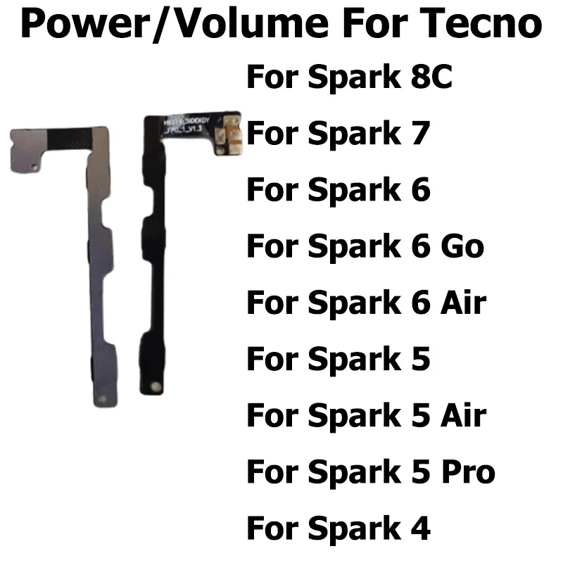 

New For Tecno Spark 7 6 5 4 3 Go Air Pro Lite Power On Off Switch Button Volume Key Button For Spark 8C Flex Cable