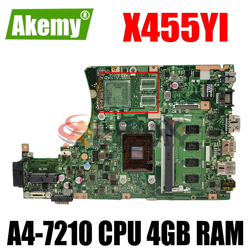

X455YI motherboard with A4-7210 CPU 4GB RAM For Asus X455YI X455Y X455DG X455D laptop motherboard X455YI mainboard test 100% ok