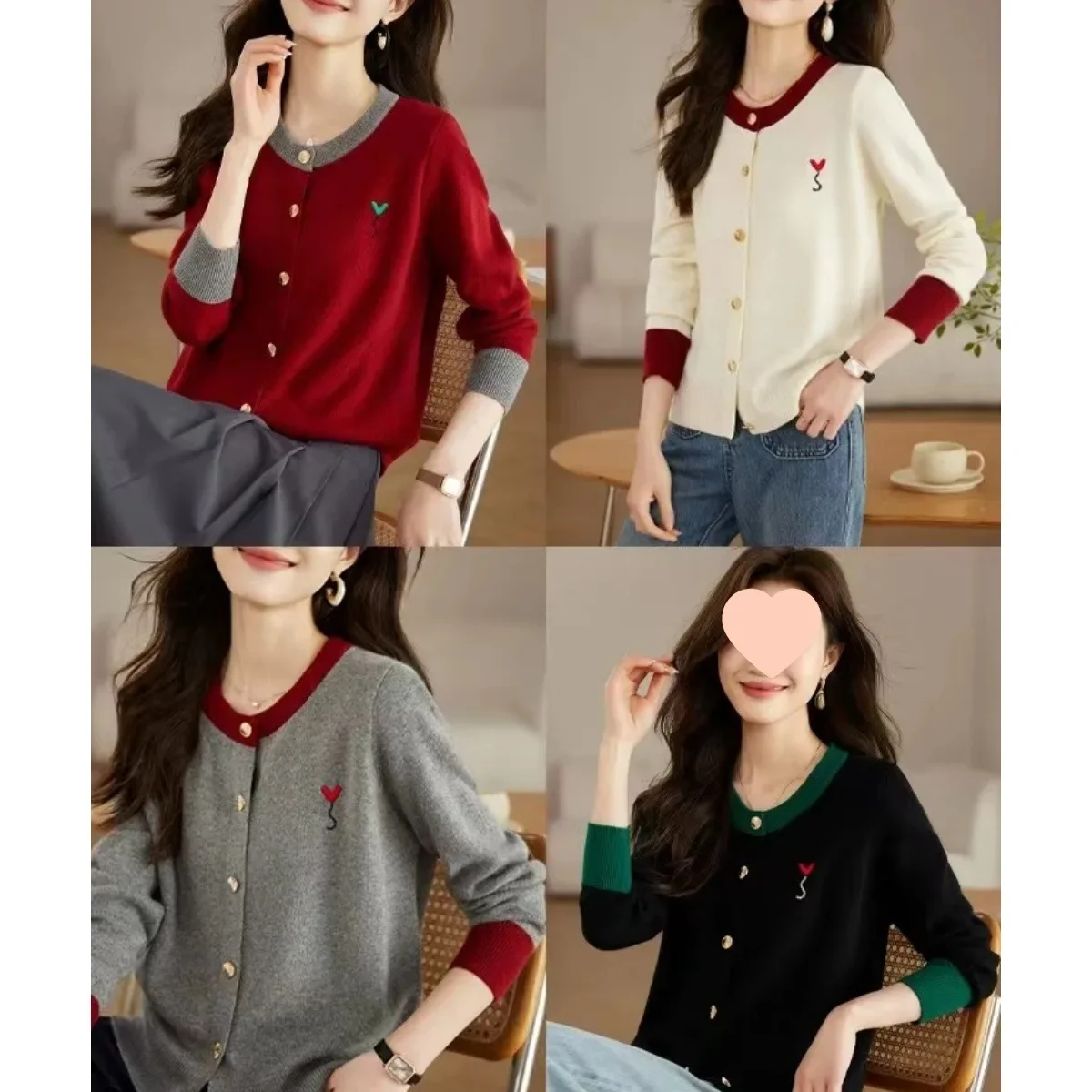 Винтажный вязаный свитер с круглым вырезом кардиган женский элитный стильный