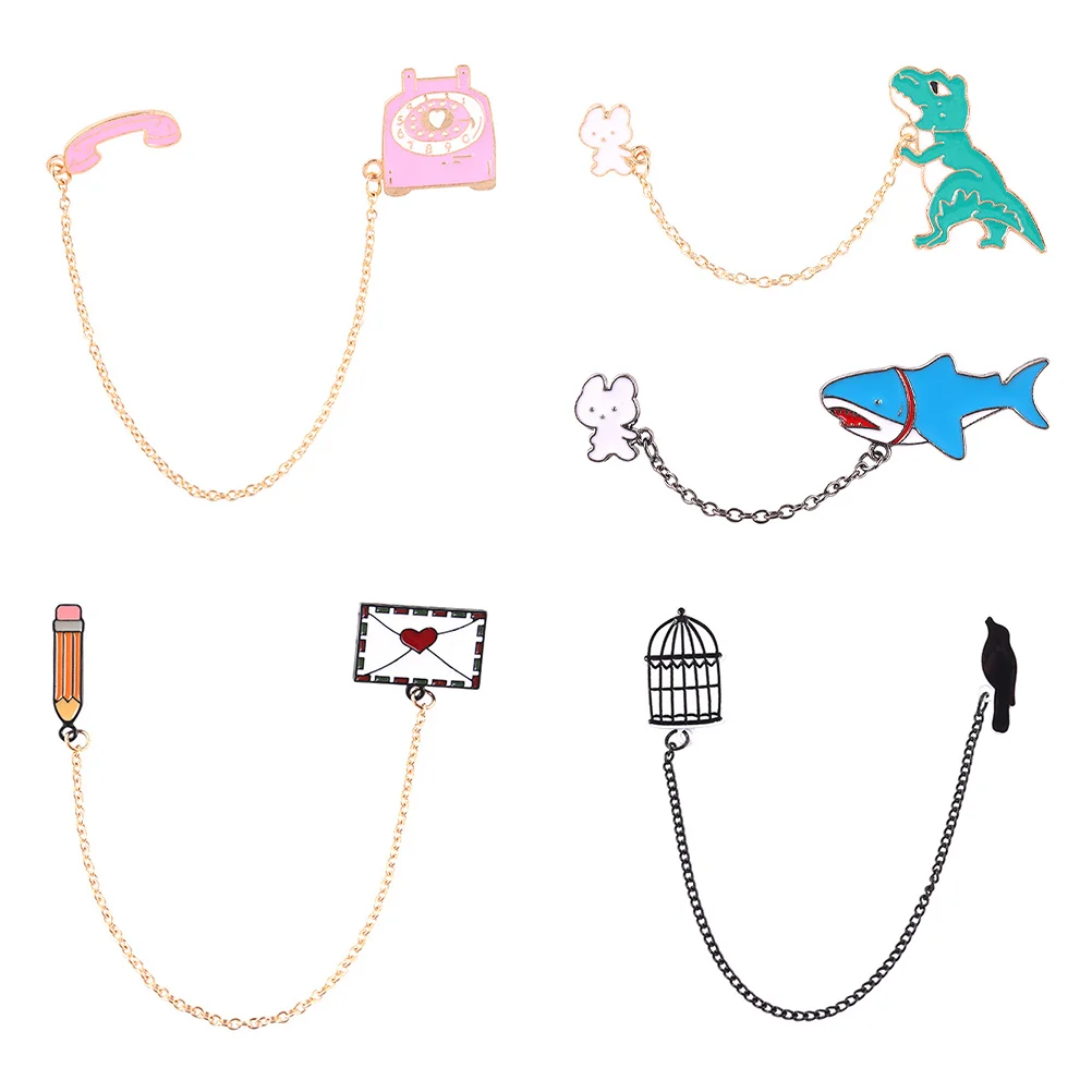 

5 Pcs Telephone Birdcage Brooch Hats Kids Decoration Pin Cartoon Alloy (iron) Child Dangle Chain Brooches Metal