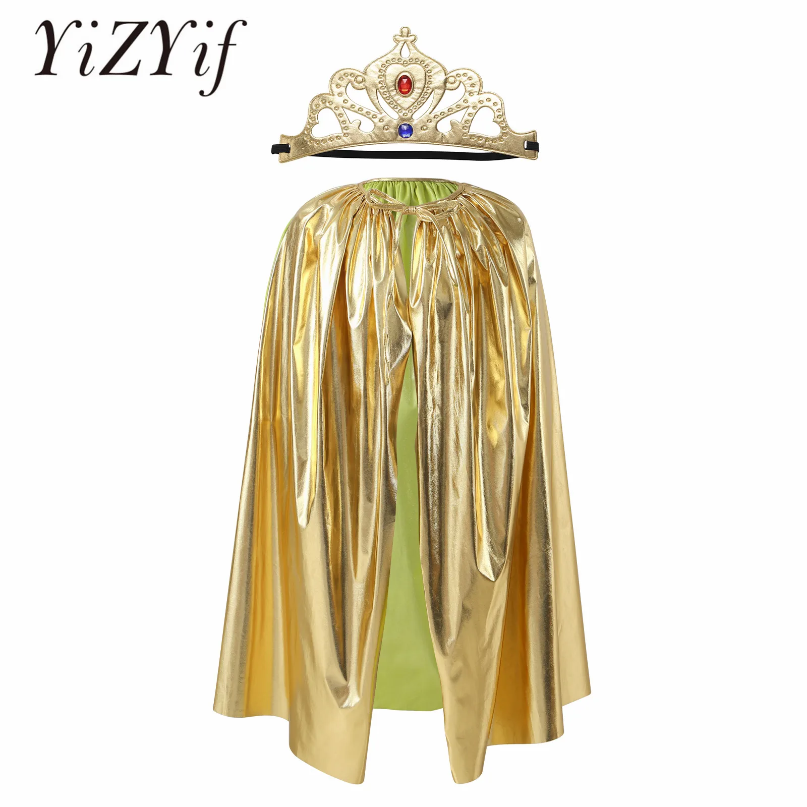 

Kid Adult King Robe Halloween Cosplay Costume Medieval Queen King Costume Cape+Crown Prince Princess Cloak for Stage Performance