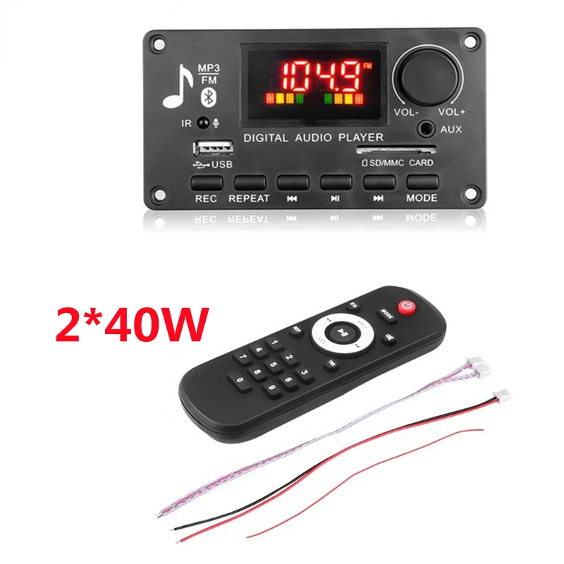 

Speaker DC 5V-26V 2*40W Amplifier MP3 Decoder Board Volume Control Bluetooth5.0 80W MP3 Player USB Module FM AUX Radio Recordin