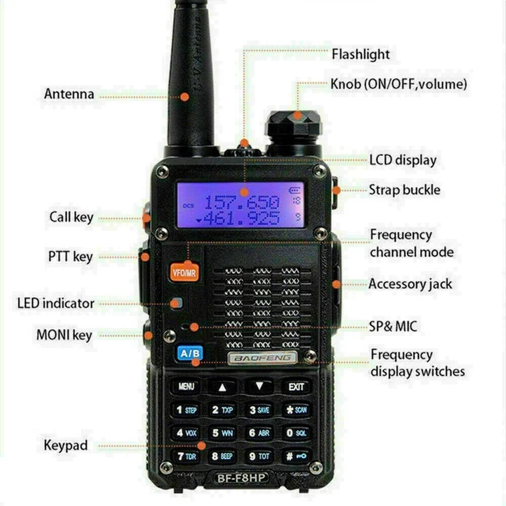 BaoFeng BF-UV-F8HP 8-Watt Dual Band Two-Way Radio (136-174MHz VHF & 400-520MHz UHF) Includes Full Kit with Battery