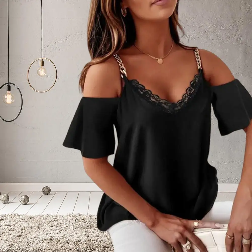 

Trendy Cold Shoulder Summer Casual Blouse Casual Blouse Anti-pilling Petal Short Sleeve