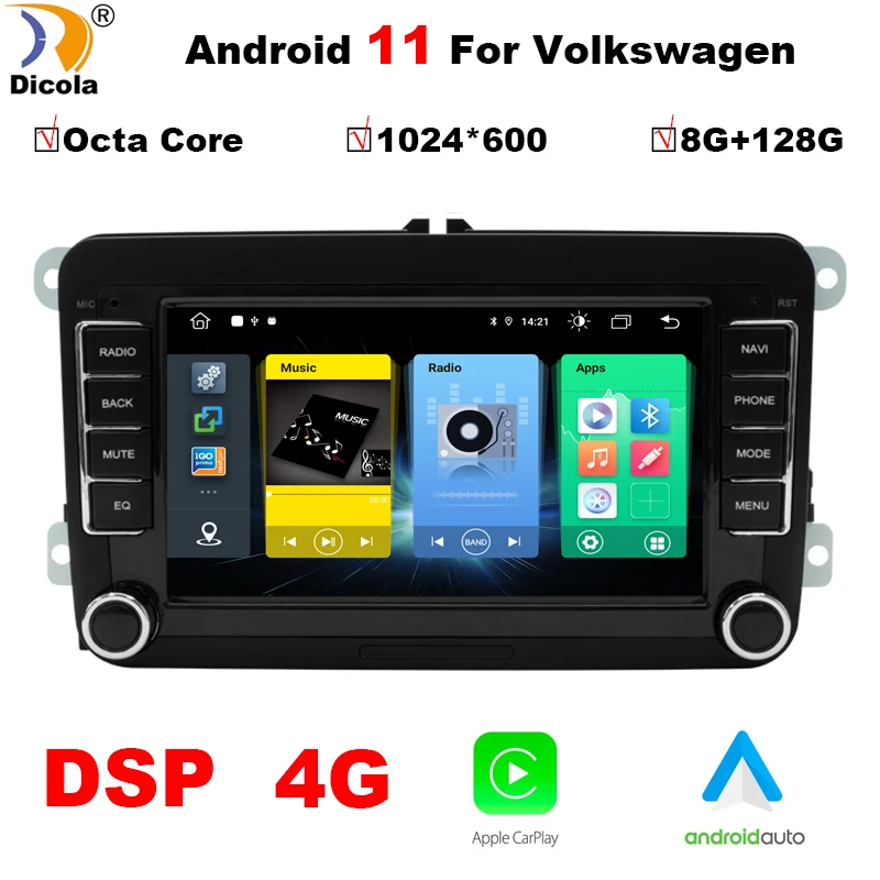 

8G+128G 7'' Android 11 Car Autoradio Radio Multimedia Player For VW/Volkswagen Skoda Seat Octavia Golf Touran Passat B6 Polo GPS