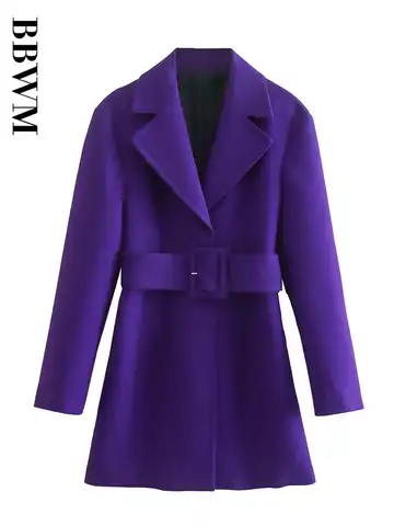 2022 Women Purple Blazer Style Dress With Belt Turn-down Collar Vintage Long Sleeve Elegant Office Lady Mini Dresses Vestido