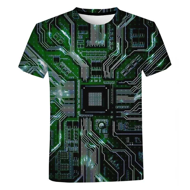 

New Electronic Chip 3D T-shirt Computer CPU Print Fashion Casual Short Sleeve Men's Harajuku Street Style T-shirt