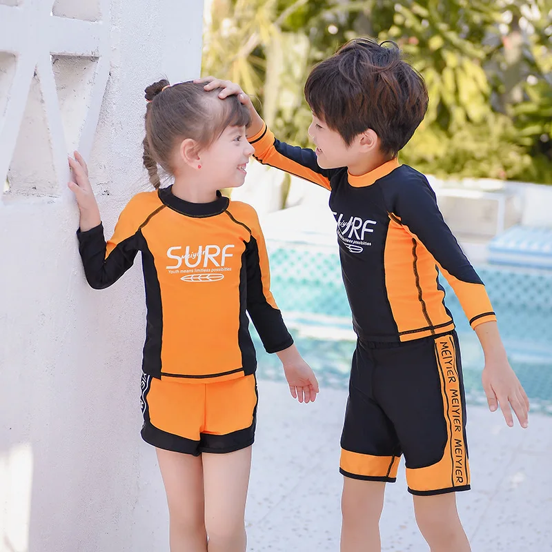 Children Sun Protection 3 Pieces Quick-Drying Surfing Rash Guard For Boy Girl Water Sport Long Sleeve Swim Bathing Beach Wear