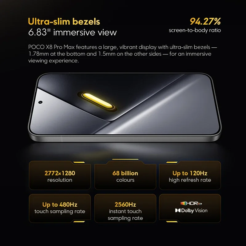 Фото Смартфон Xiaomi POCO X8 Pro Max Global Version с аккумулятором 8500 мАч, 6,83-дюймовым AMOLED-дисплеем 1.5K 120 Гц Ultra-Bright и процессором Dimensity 9500s №5