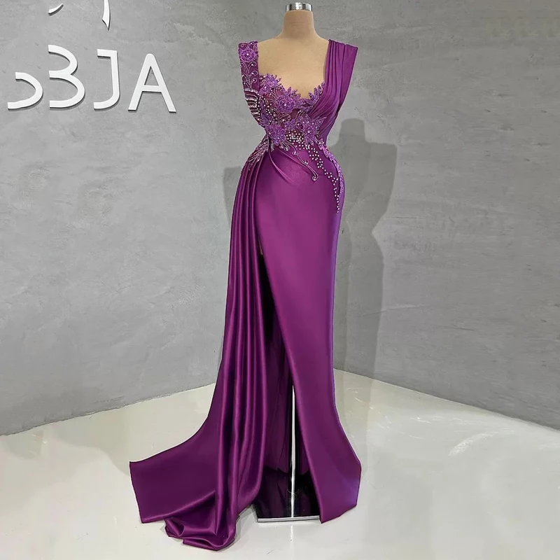 

2023 Plus Size Arabic Aso Ebi Purple Mermaid Luxurious Evening Dresses Beaded Crystals Prom Formal Party Second Reception