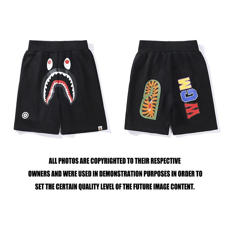 

Шорты Bape в виде Головы Акулы, мужские и женские, повседневные шорты бренда, Летние черные брюки из чистого хлопка с пятью точками
