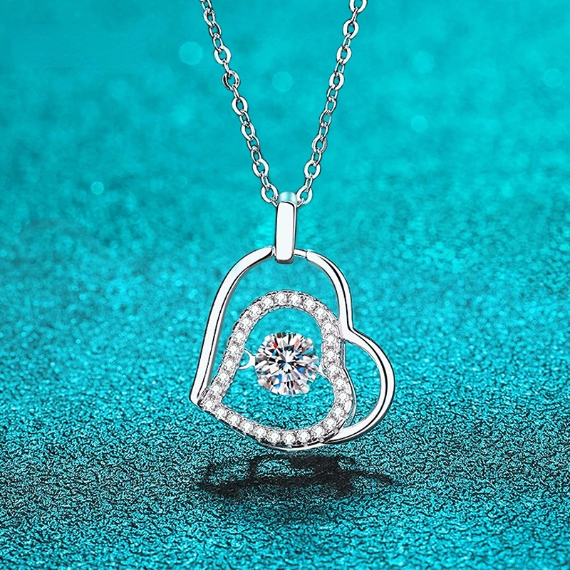 

0.5ct Heart Moissanite Pendant for Women Sparkly Imitation Diamond Jewelry 925 Sterling Silver Plated White Gold Necklace