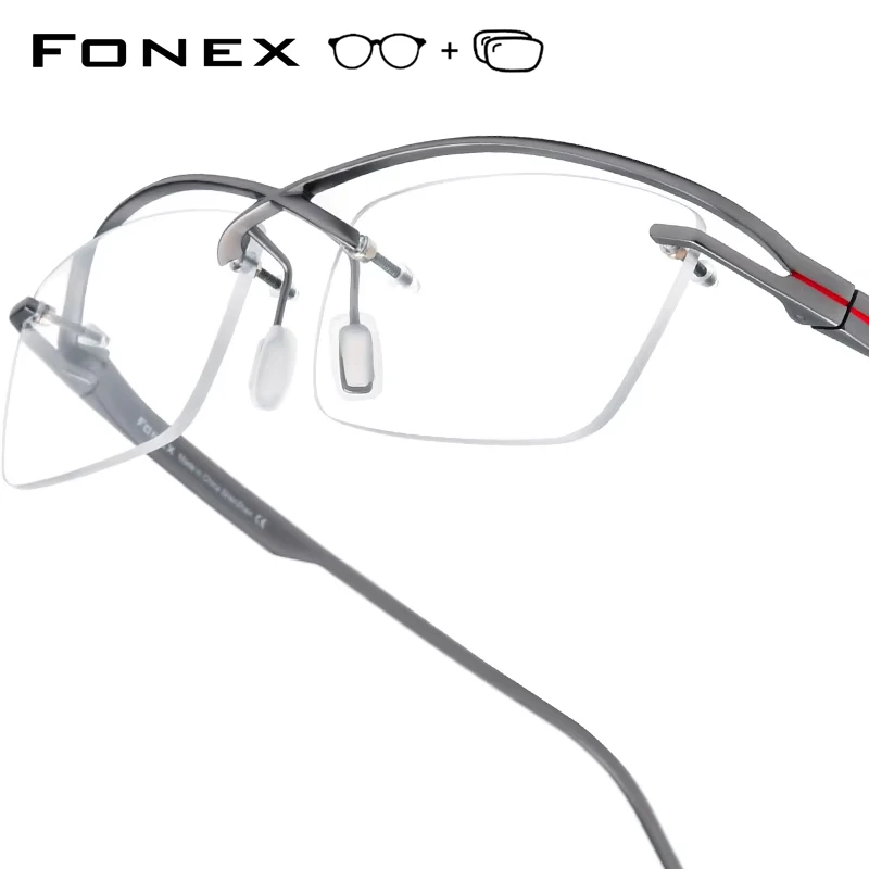 Фото FONEX титановая оправа для очков, мужские полуоправы, женские квадратные очки по рецепту, полуоправа для близорукости, оптические очки 85756 №1