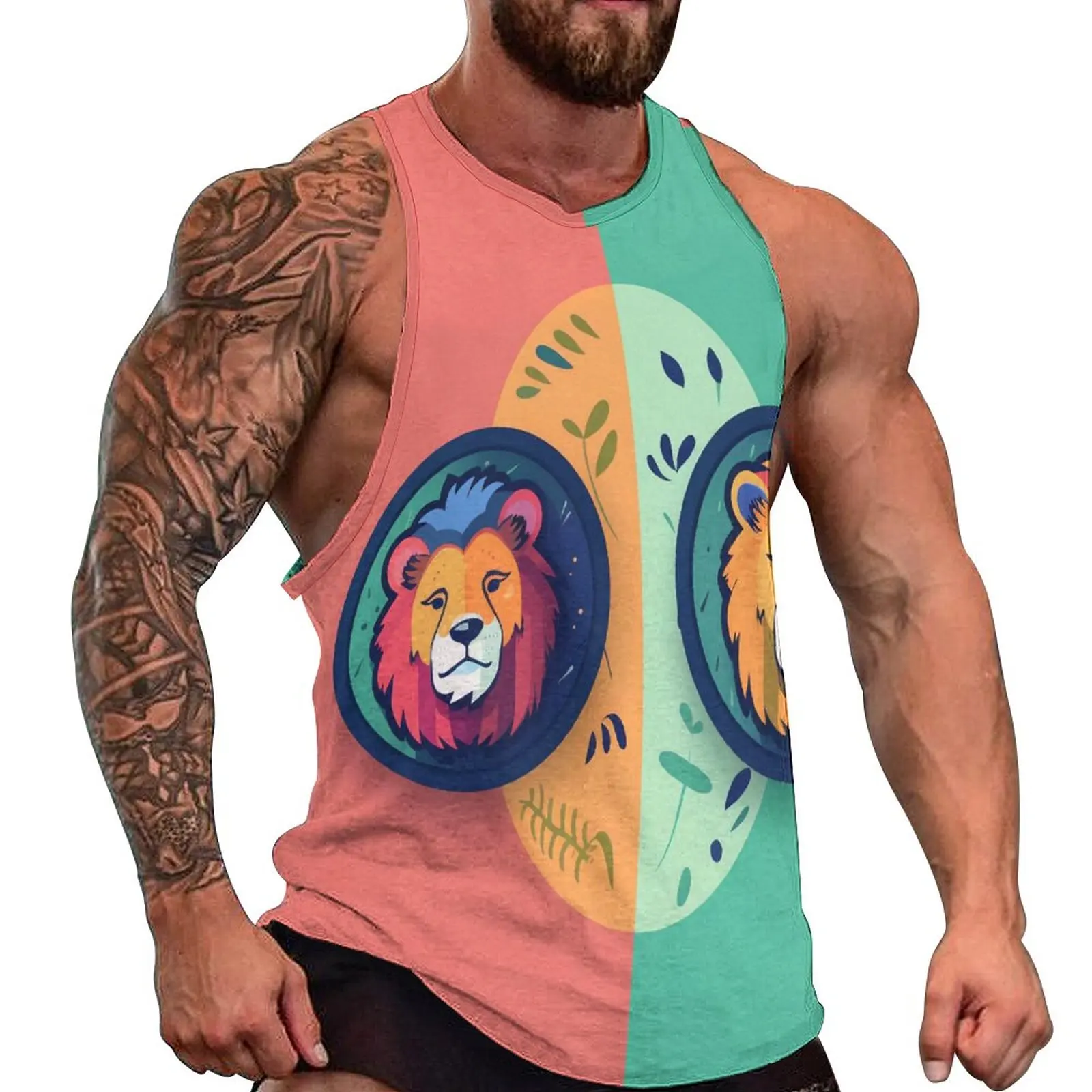 

Lion Summer Tank Top Simple Circle Minimalism Bodybuilding Tops Man's Graphic Muscle Sleeveless Vests Big Size