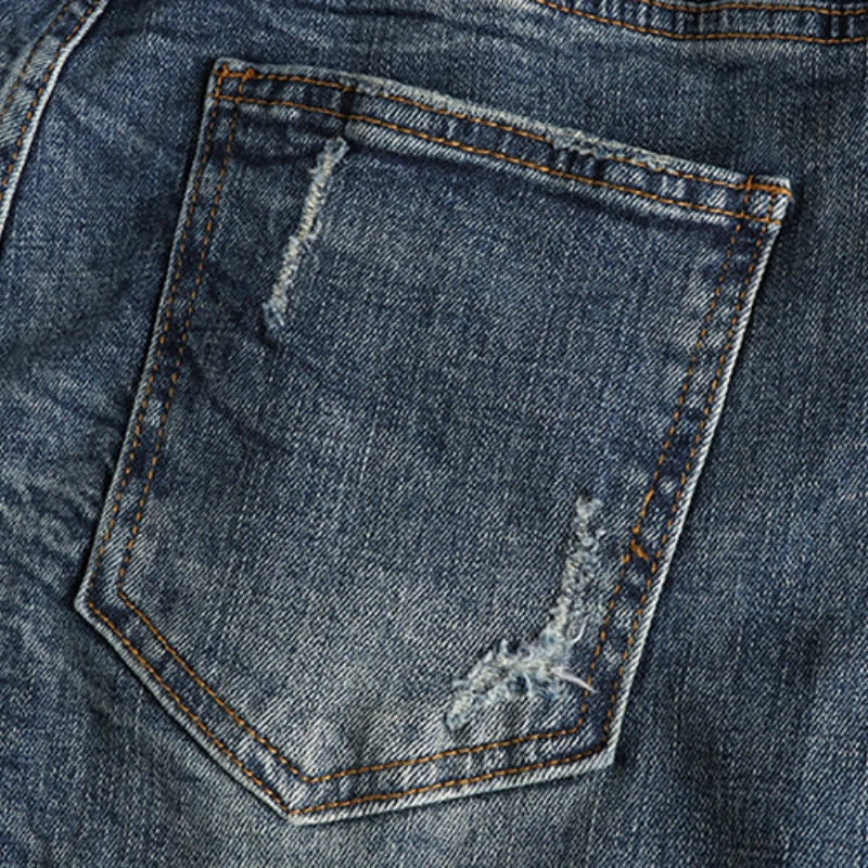 High street retro ins trend to make old ripped patch jeans men's slim feet baggy autumn trousers