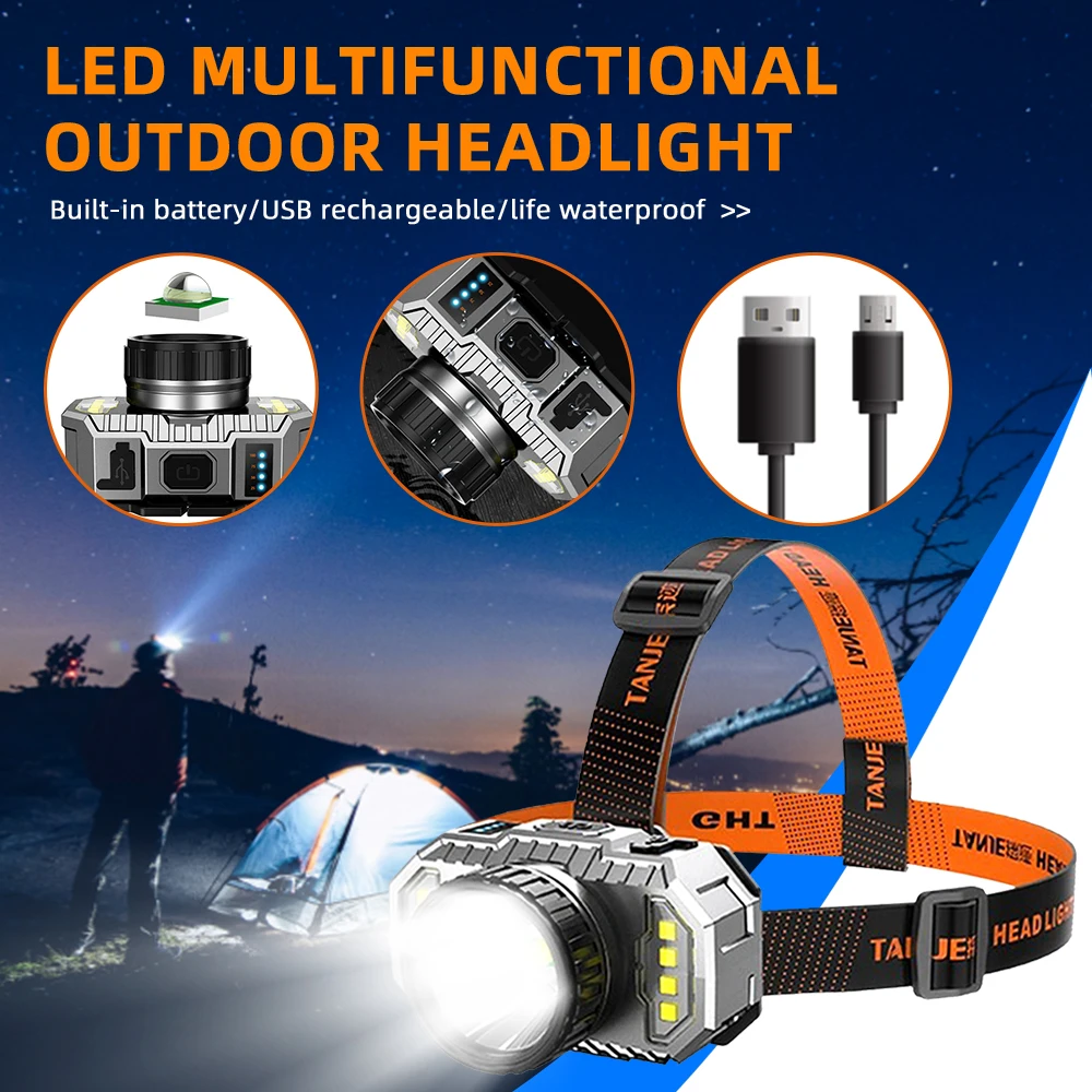 

LED Headlamp Strong Light Super Bright Head-Mounted Flashlight Outdoor Household Long-Range Rechargeable Night Fishing Headlight