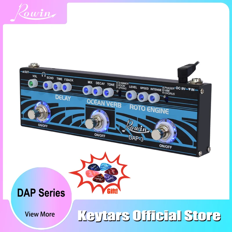 Guitar Multi-Effect Pedal Delay, Ocean Verb, Roto Engine 3-in-1 Series Analog Digital Mingle Rowin DAP-3 Effects Pedals