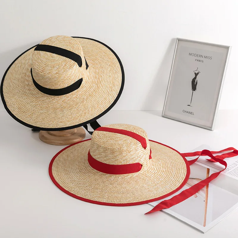 

In Accordance With The MuXu Flat Straw Hat Serging Straw Hat Fashion Hat Ribbon white-collar Law System Sun Hat Shading Fashion