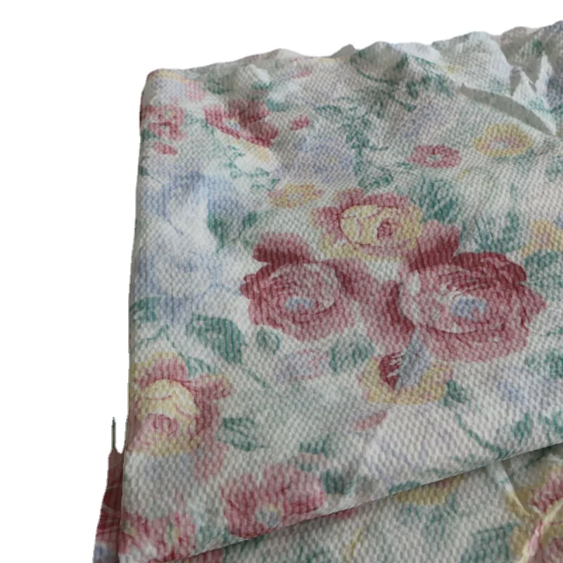 

INS Korean Style Hazy Vintage Floral Print Bubble Salt Shrink Cotton Clothing Fabric Fabric DIY
