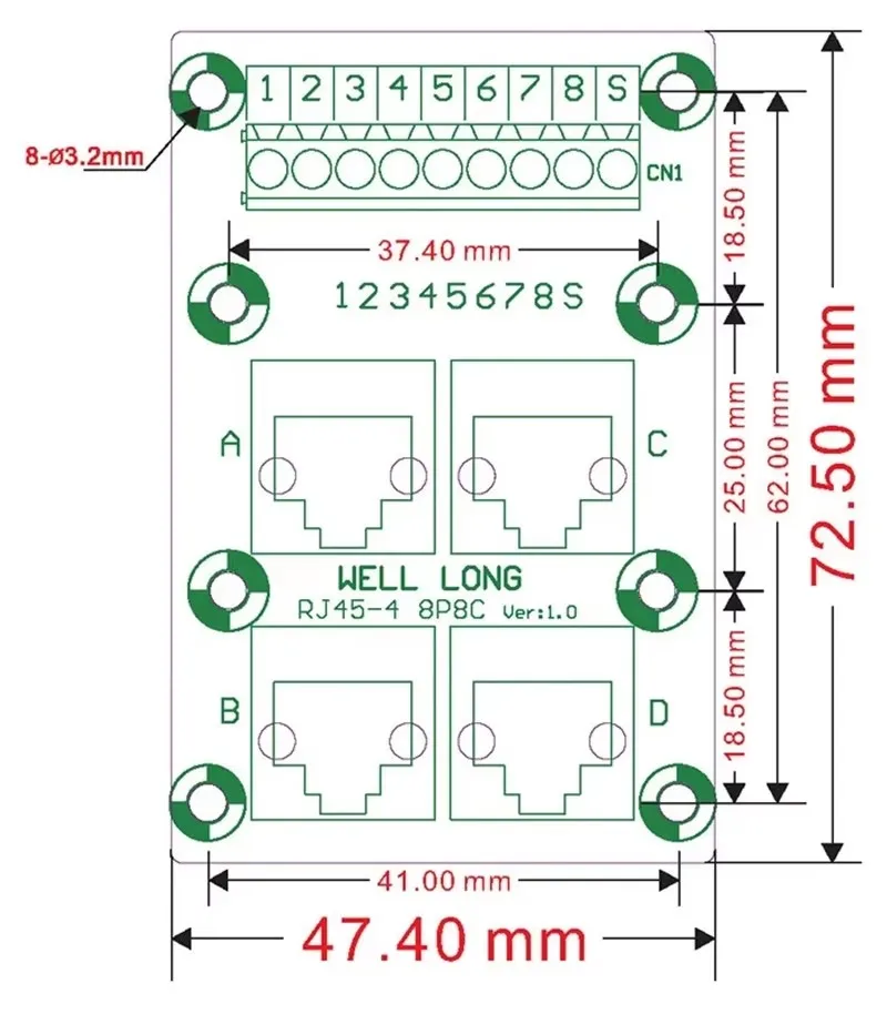 RJ45 8P8C Jack2-Way Buss Breakout Board клеммный блок простой кронштейн для установки разъема.