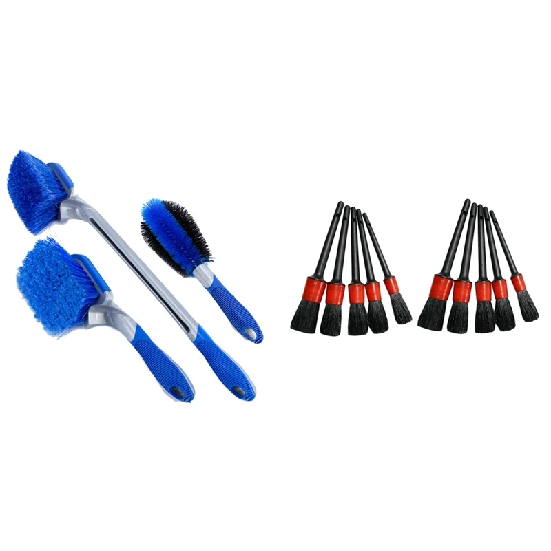 

3PCS Car Wheel/Tire Brush Car Wash Brush With Handle & 2 Set Car Detail Brush Wash Auto Detailing Cleaning Kit