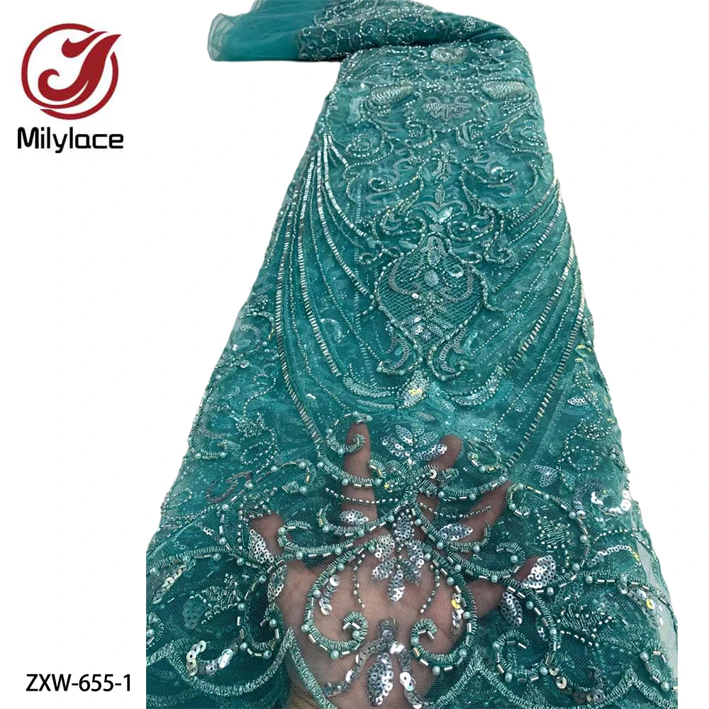 

Роскошная африканская кружевная ткань высокого качества, французская Тюлевая кружевная ткань ручной работы, вышитая бисером и блестками, кружевная ткань для платья