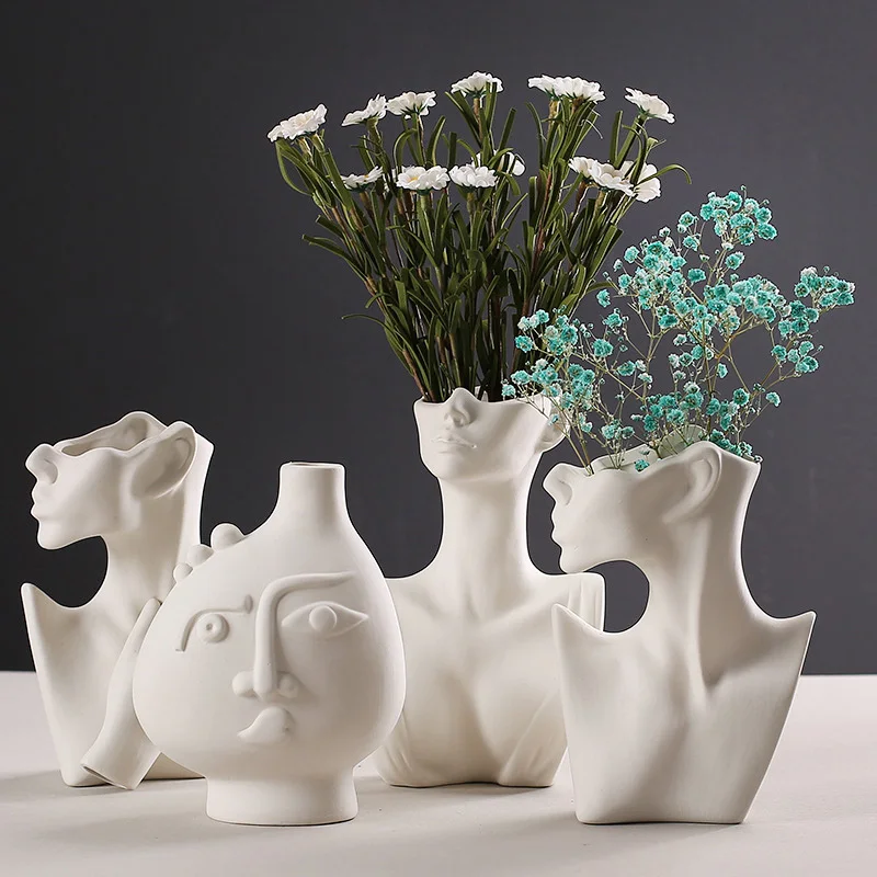 

Nordic Abstract Face Vase Home Decoration Ceramic Dried Flowers Vases Living Room Office Table Plant Pot Home Desk Accessories