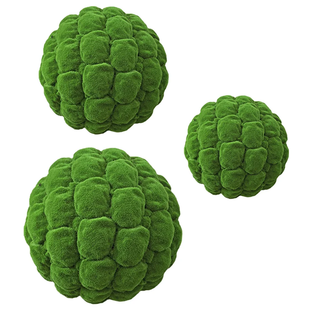 

3 Pcs Green Decorative Balls Moss Grass Topiary Plastic Aquarium Artificial