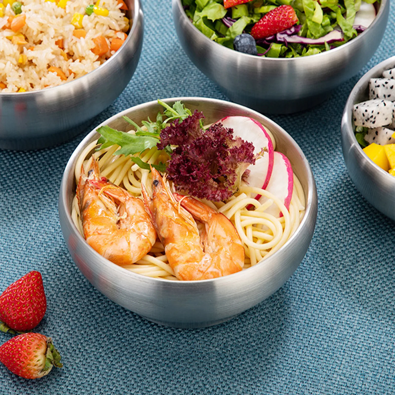 

Stainless Steel Double Layer Bowls Insulated Anti-Scald Rice Bowls Mixing Bowls Soup Food Container Kitchen Tableware
