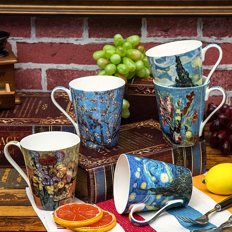 

Art Painting Mug Van Gogh Oil Painting Bone China Mug Literary Household Ceramic Milk Mug Gift Box Mugs Coffee Cups Eco Friendly