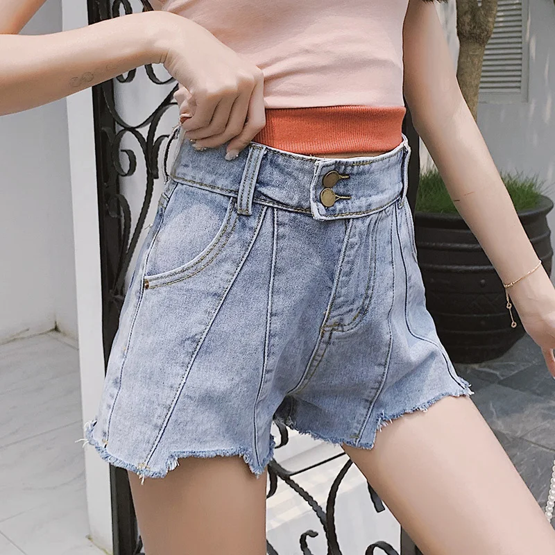 

Denim Shorts Women Pockets Teens Streetwear Korean Vintage High Waisted Ladies Trouser Summer Chic All-match Simple Shorts