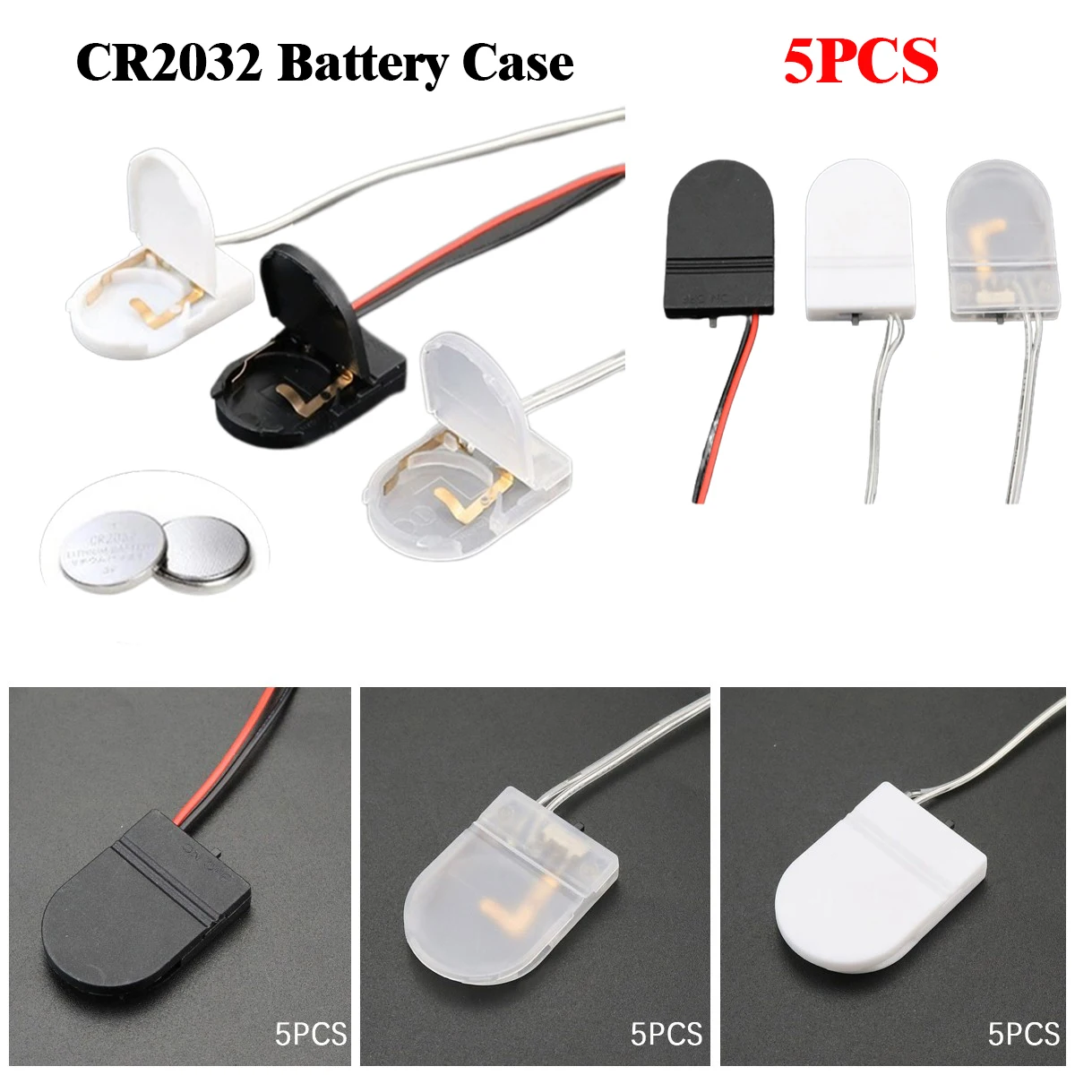 

5PCS Single Slot CR2032 CR 2032 Button Coin Cell Battery Holder Case Cover With ON-OFF Switch leads Wire 3V Battery Box