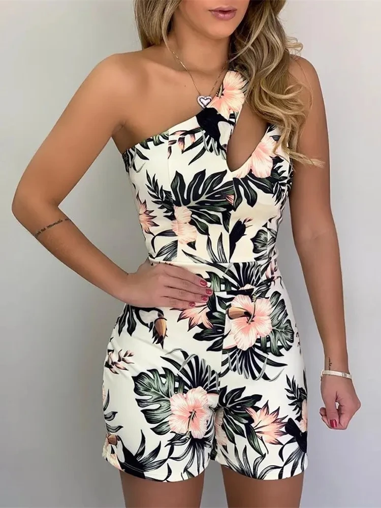 

Mandylandy женский элегантный летний цветочный принт на одно плечо модный Y2K на одно плечо с высокой талией