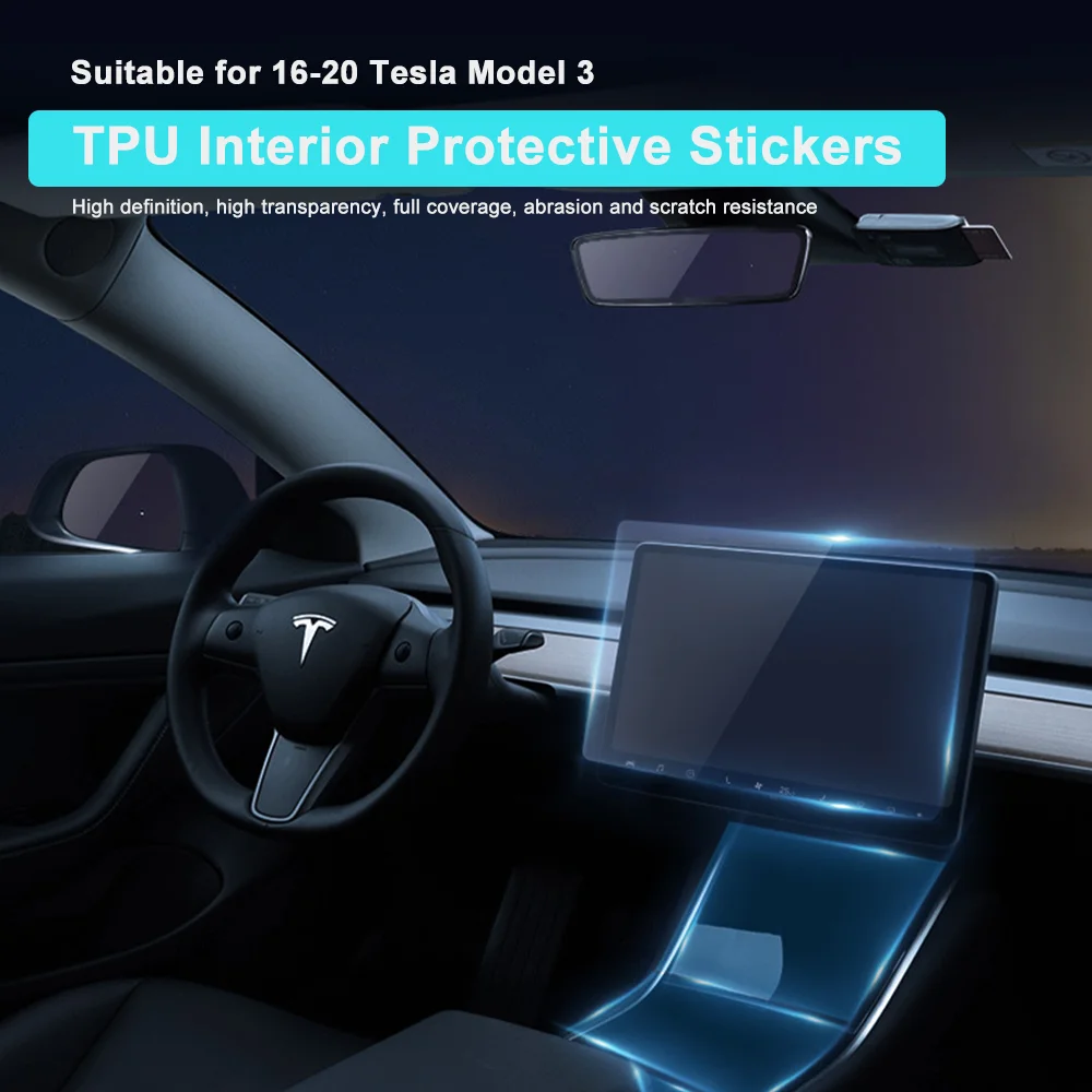 

Car Interior Decoration Stickers Central Control Door handle Screen Protective Films For Tesla Model 3 Auto Modified Accessories