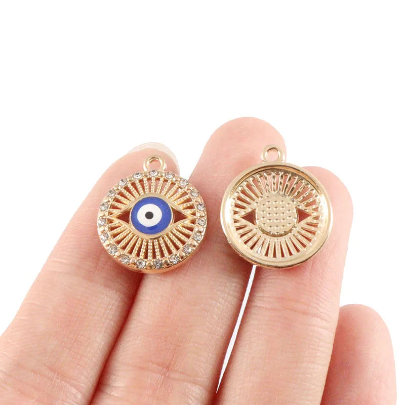 

10 x Hollow Out Circular Antique Gold Color Blue Turkey Evil Eye Religious Charms Pendants DIY Handmade Necklace Parts