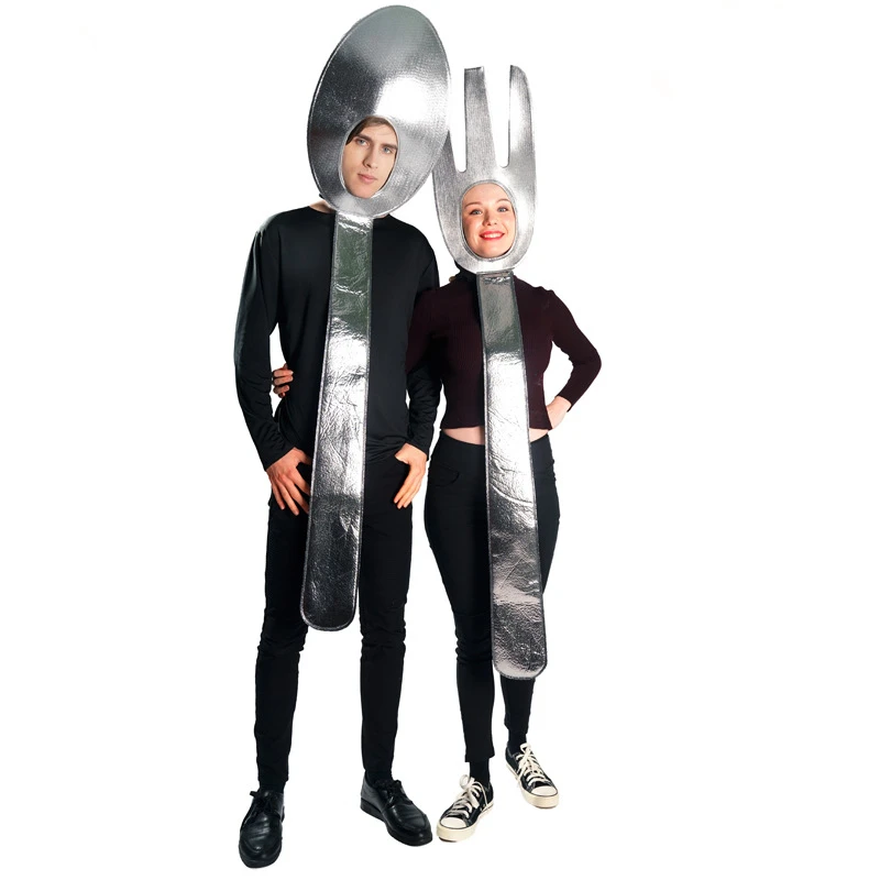 

Unisex Adult Spoon Soup and Fork Costume Funny Couples Kitchen Utensil Suits Halloween Party Cosplay Adult Lover Party Jumpsuit