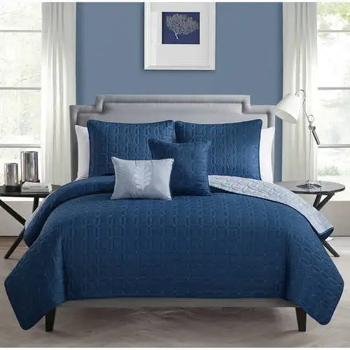 

VCNY Hayden 5-Piece Navy Geometric Polyester Quilt Set Queen - Reversible