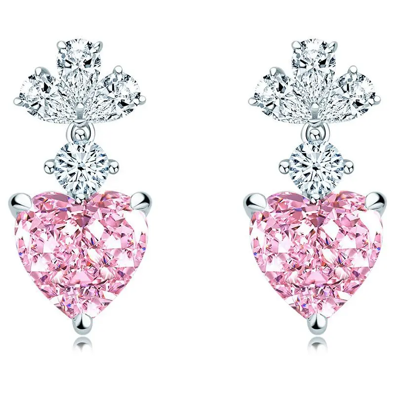 Luxury Pink Lab Created Diamond Jewelry Earrings S925 Sterling Silver 12*12 Love Heart Valentine's Earring for Women Gift