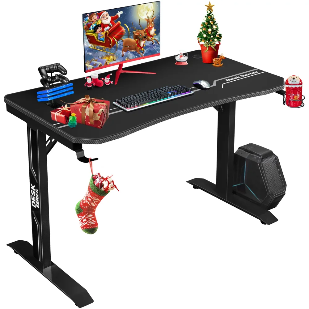 

Lacoo 44 inches T-Shape Frame Gaming Desk Office Desk Carbon Fiber Surface, Black
